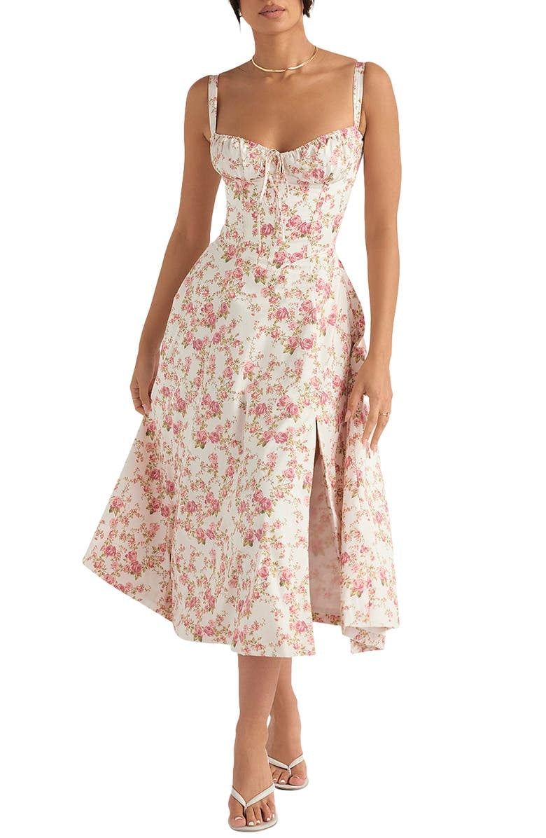 Eve-Bustier Dress with Delicate Floral Print and Fitted Cut