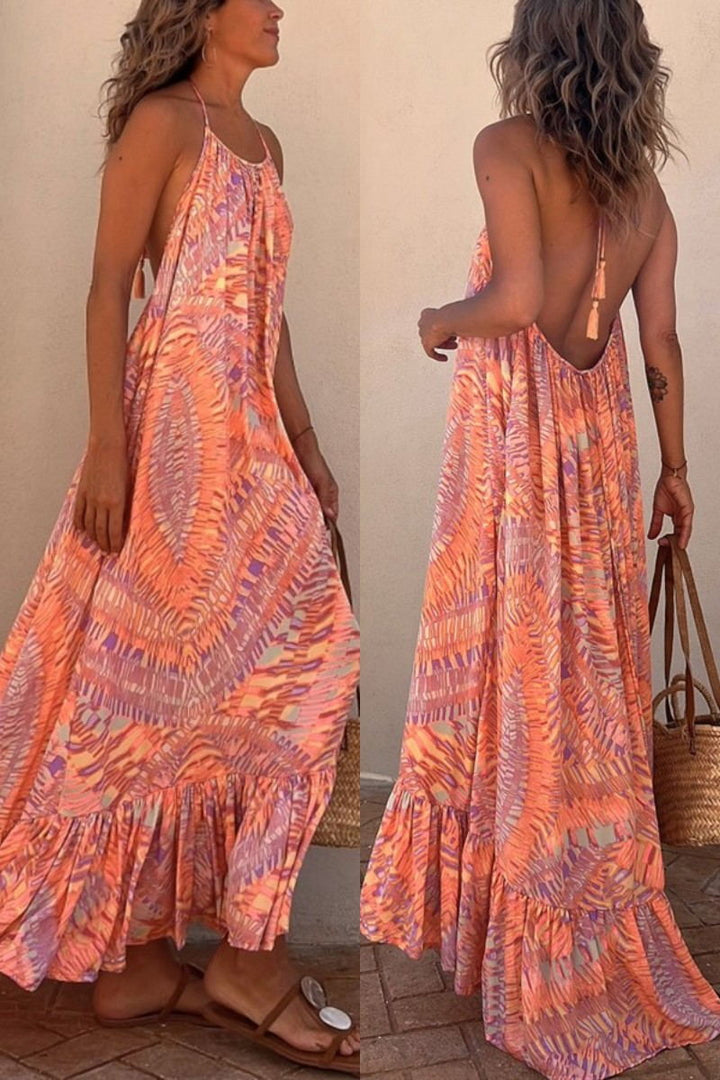 Jane - Maxi Dress with Neck Ties and Ethnic Elements