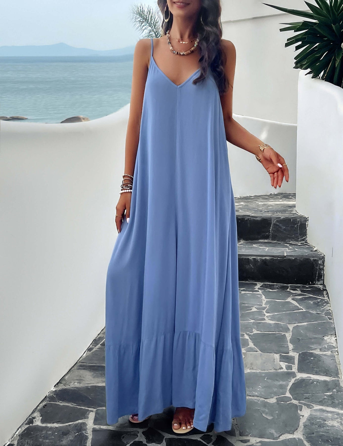 Eloise Loose Fit Maxi Dress with Pockets - Blue