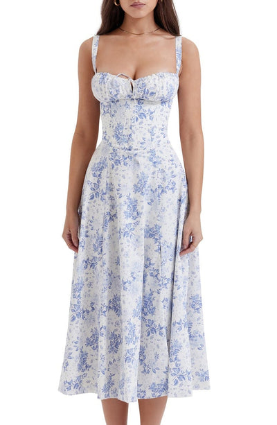 Eve-Bustier Dress with Delicate Floral Print and Fitted Cut