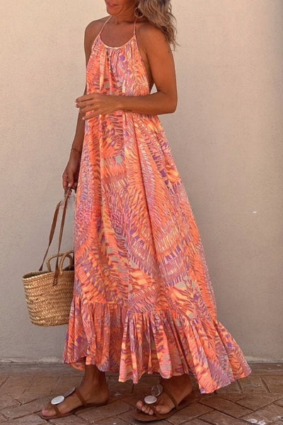 Jane - Maxi Dress with Neck Ties and Ethnic Elements