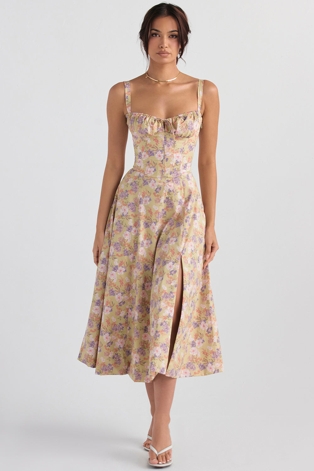 Eve-Bustier Dress with Delicate Floral Print and Fitted Cut