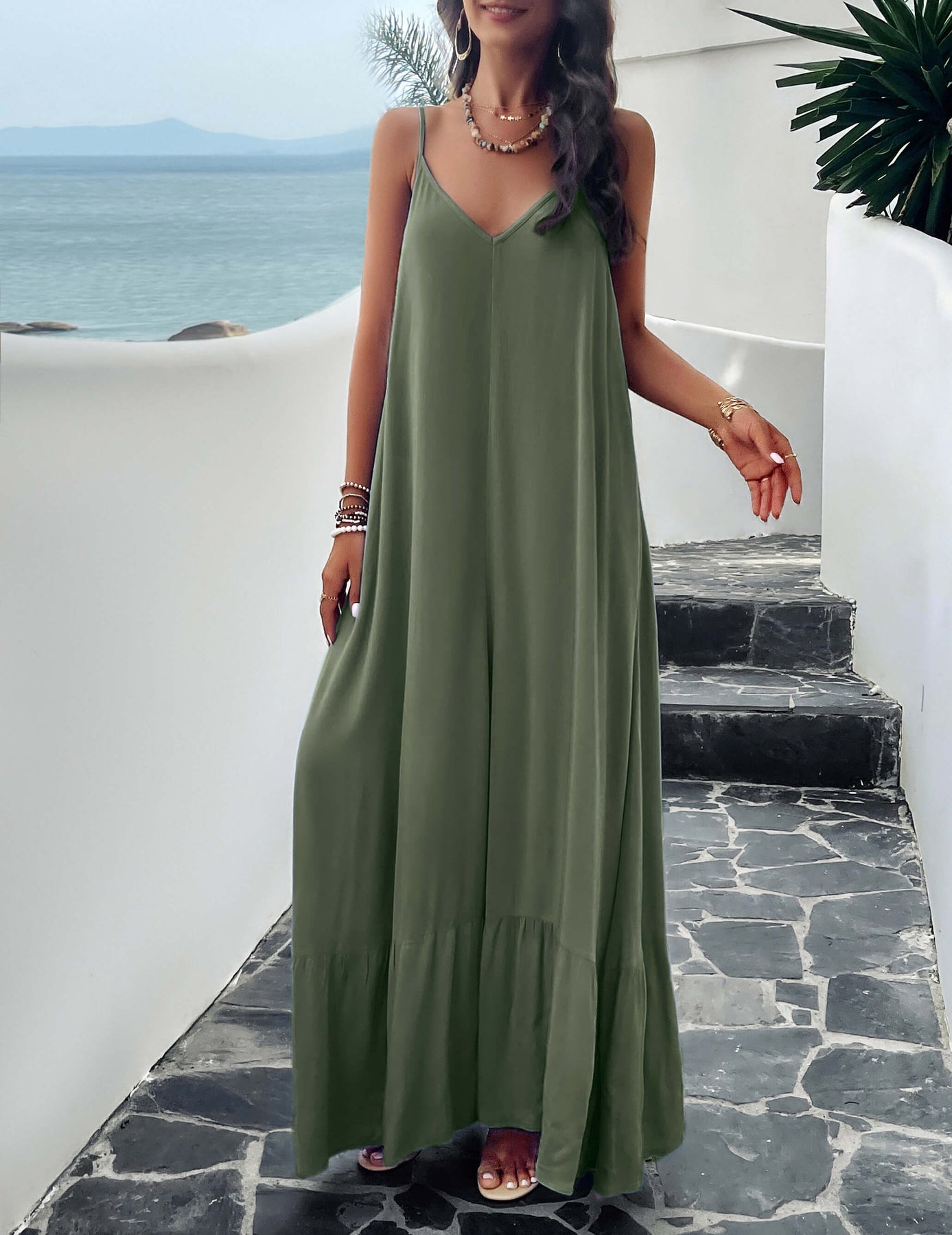 Olivian Pocketed Maxi Dress - Olive