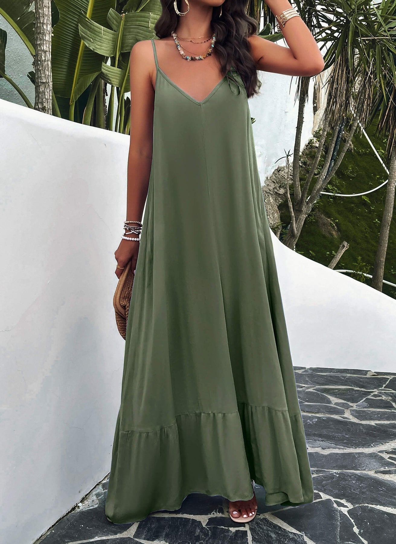 Olivian Pocketed Maxi Dress - Olive