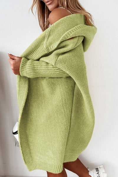 Caprice - Solid Hooded Cardigan with Open Front