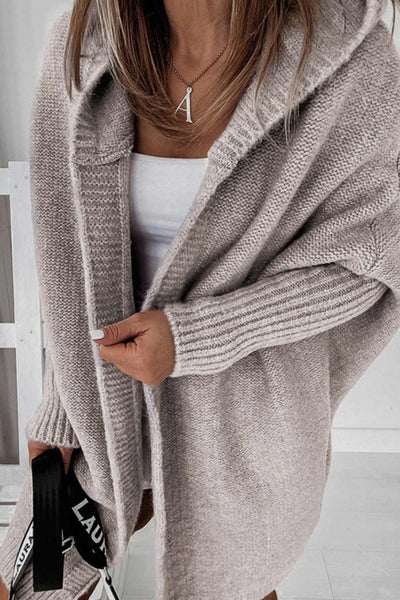 Caprice - Solid Hooded Cardigan with Open Front