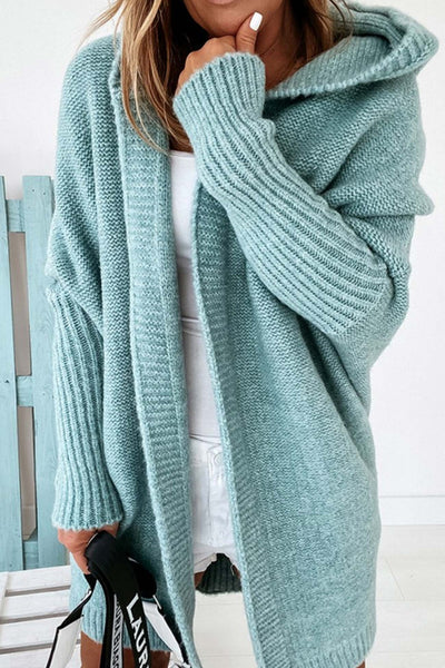 Caprice - Solid Hooded Cardigan with Open Front